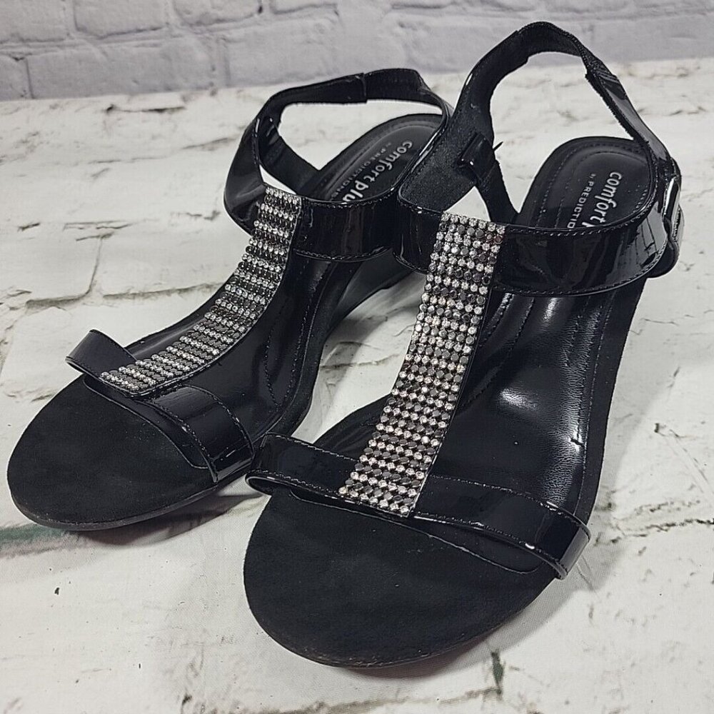 Predictions Comfort‎ Plus Ankle Strap Open Toe Sandals Black Wedge US 10W